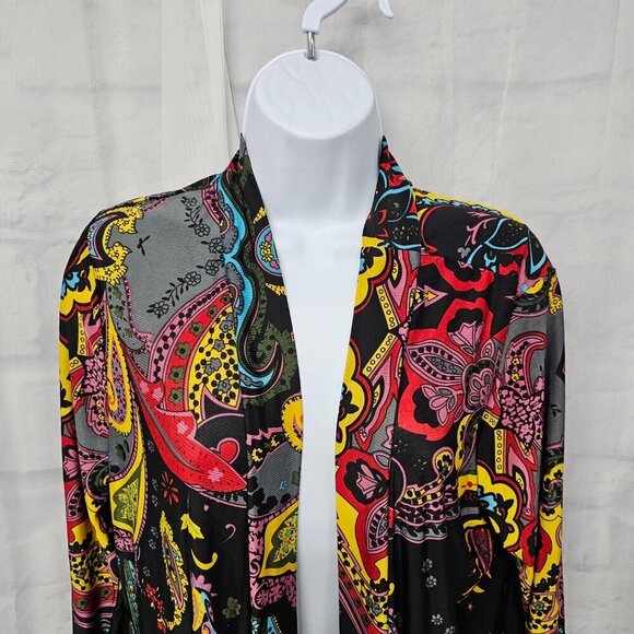 Reborn Black Red Paisley Boho Kimono Open Retro Goth Hippie Festival M - Picture 2 of 10